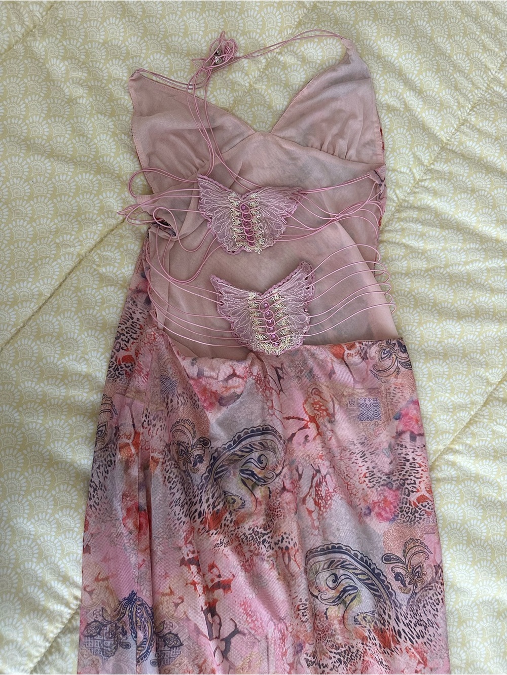 I.AM.GIA Pink Butterfly Lace Strappy Slip Dress